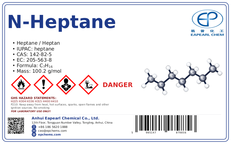 N-Heptane — label CAS 142-82-5