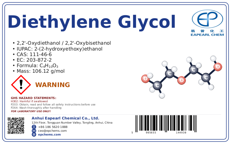 Diethylene glycol, CAS 111-46-6 — chemical product label