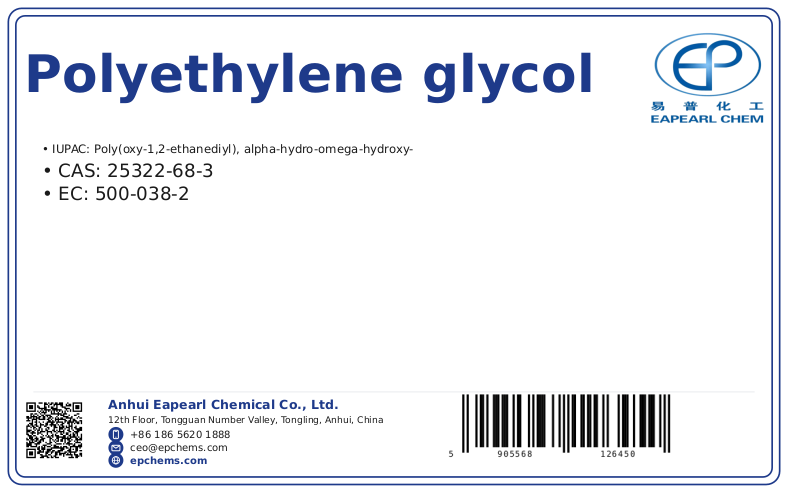 Polyethylene glycol, CAS 25322-68-3 — chemical product label