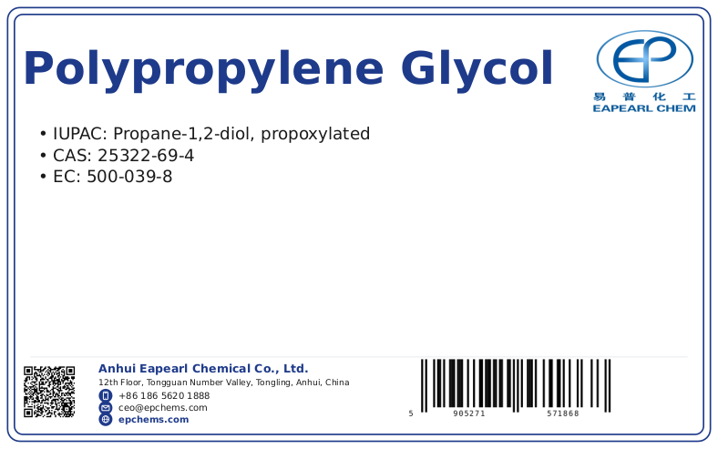 Polypropylene Glycol, CAS 25322-69-4 — chemical product label