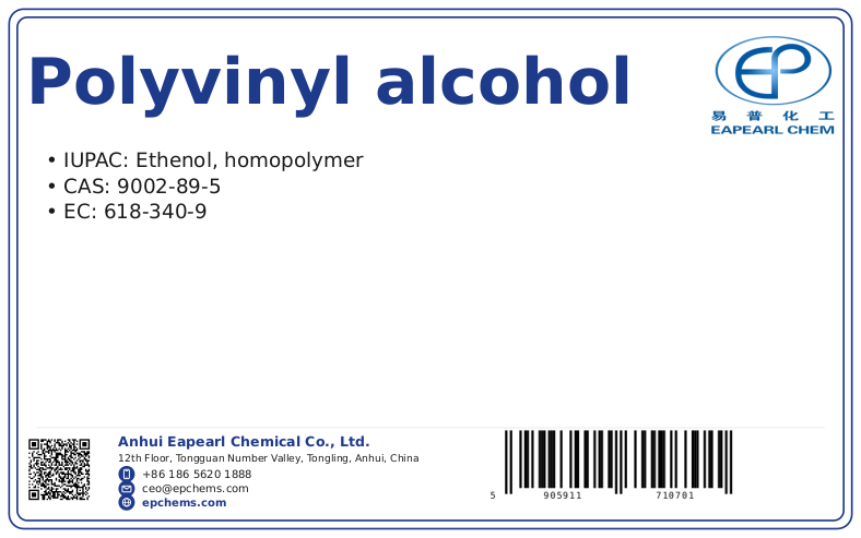 Polyvinyl Alcohol (PVA), CAS 9002-89-5 — chemical product label