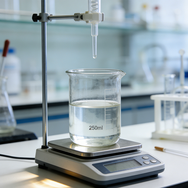 Laboratory balance with a sample during incoming quality control