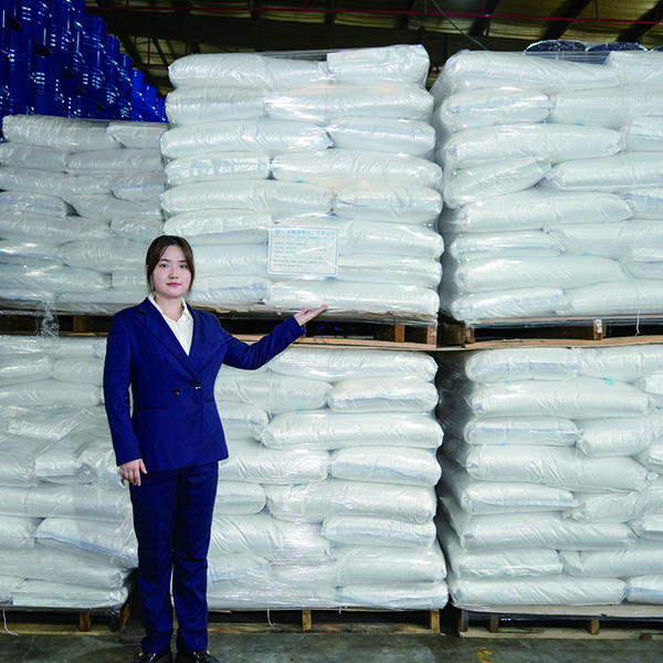 Bagged solid products stacked on pallets in the warehouse